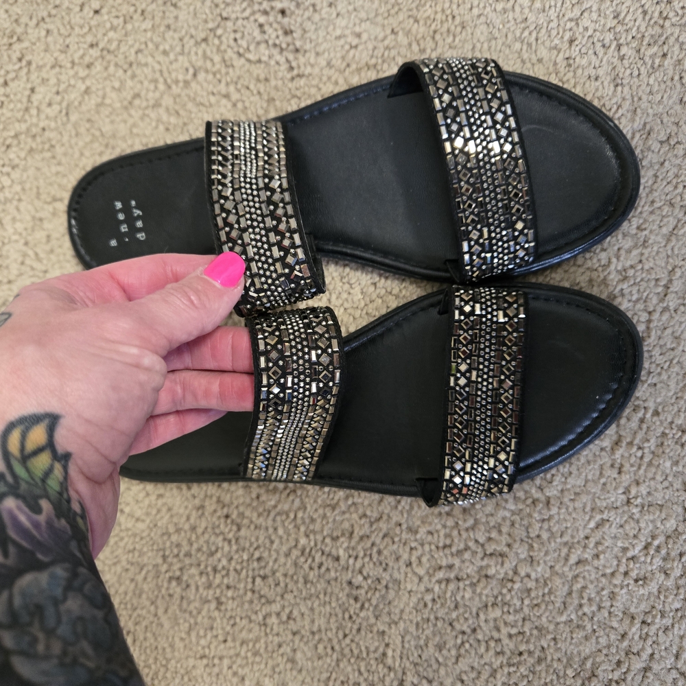 Black Beaded Slide Sandals
